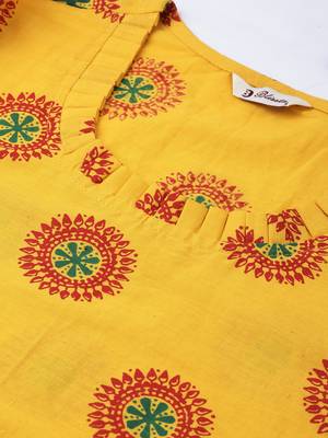 Straight Mustard Foil Printed Rayon Cotton Kurta For Girls's and Women's  2