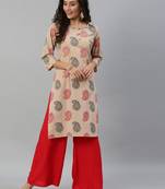 Blissta Cotton Printed Straight Kurta(Beige)