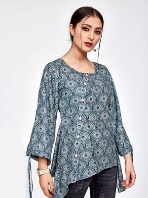 Dark-grey printed polyester short-kurtis 3