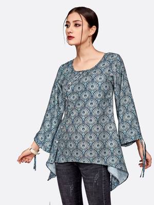 Dark-grey printed polyester short-kurtis 4