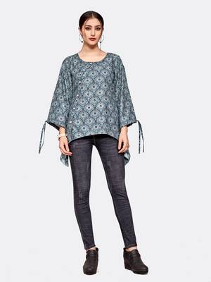 Dark-grey printed polyester short-kurtis 5