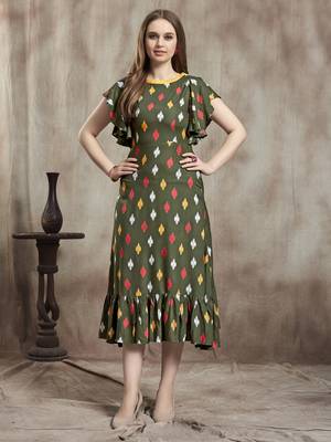 Dark-green printed rayon kurtas-and-kurtis 1