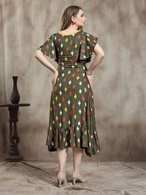 Dark-green printed rayon kurtas-and-kurtis 2
