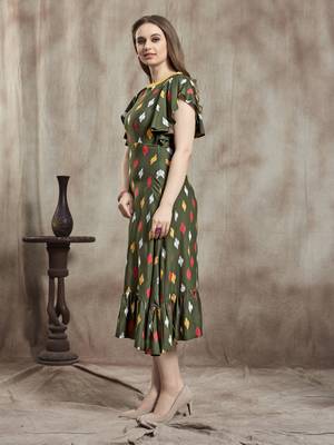 Dark-green printed rayon kurtas-and-kurtis 3