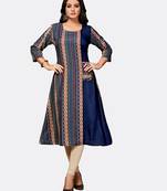 Navy-blue embroidered polyester kurtas-and-kurtis