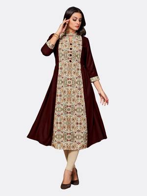 Brown printed polyester kurtas-and-kurtis 1