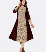 Brown printed polyester kurtas-and-kurtis