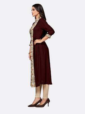Brown printed polyester kurtas-and-kurtis 3