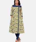 Beige embroidered polyester kurtas-and-kurtis