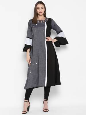 Dark-grey plain rayon kurtas-and-kurtis 1