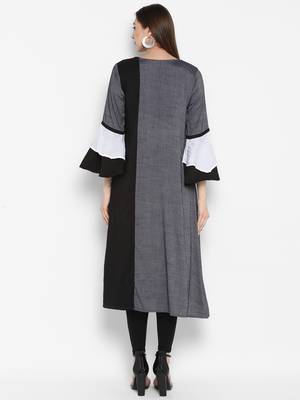 Dark-grey plain rayon kurtas-and-kurtis 2