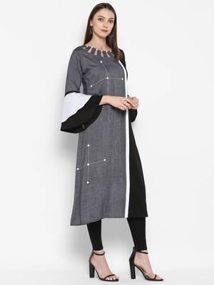 Dark-grey plain rayon kurtas-and-kurtis 3