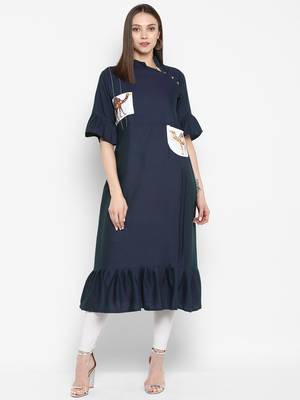 Navy-blue plain rayon kurtas-and-kurtis 1