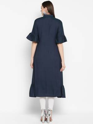 Navy-blue plain rayon kurtas-and-kurtis 2