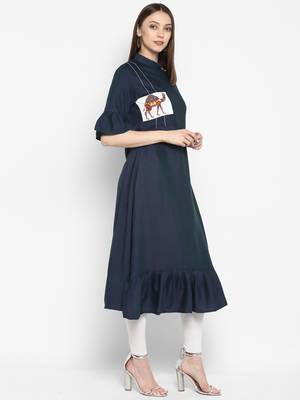 Navy-blue plain rayon kurtas-and-kurtis 3