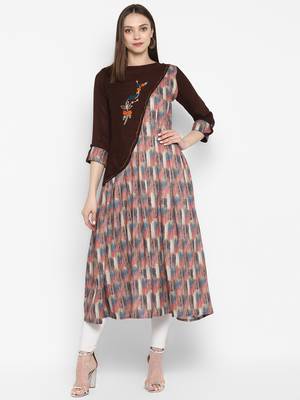 Brown embroidered polyester embroidered-kurtis 1