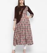 Brown embroidered polyester embroidered-kurtis