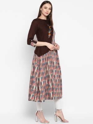 Brown embroidered polyester embroidered-kurtis 3