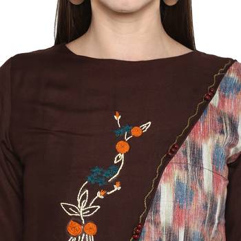 Brown embroidered polyester embroidered-kurtis 4