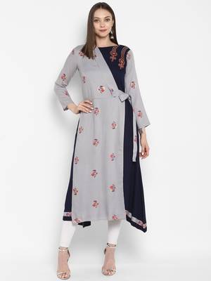 Grey embroidered rayon embroidered-kurtis 1