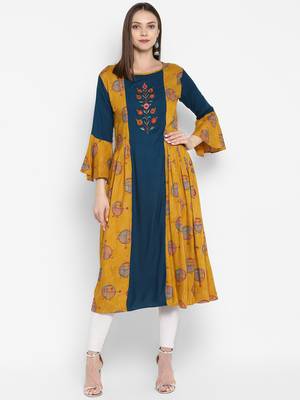 Mustard embroidered rayon embroidered-kurtis 1