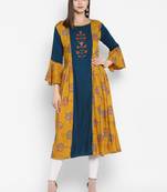Mustard embroidered rayon embroidered-kurtis