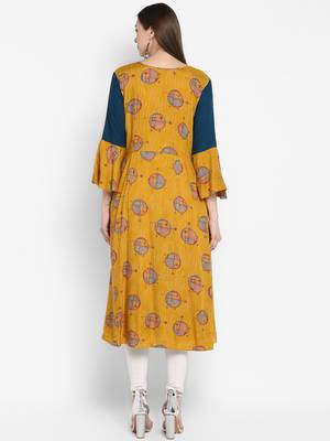 Mustard embroidered rayon embroidered-kurtis 2