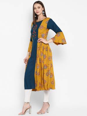 Mustard embroidered rayon embroidered-kurtis 3