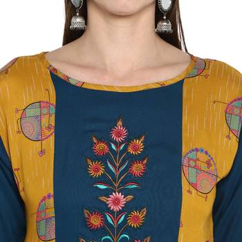 Mustard embroidered rayon embroidered-kurtis 4