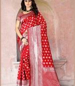 Red woven banarasi saree with blouse