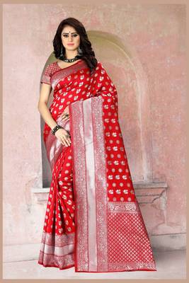 Red woven banarasi saree with blouse 2