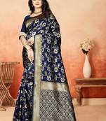 Blue woven banarasi saree with blouse