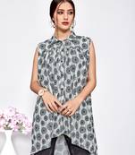 Grey printed polyester short-kurtis