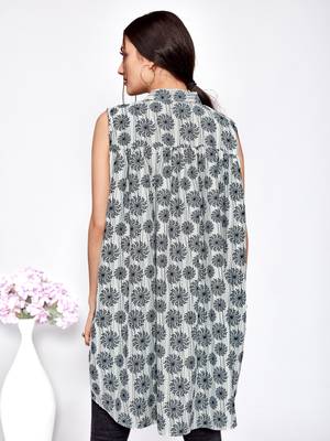 Grey printed polyester short-kurtis 2