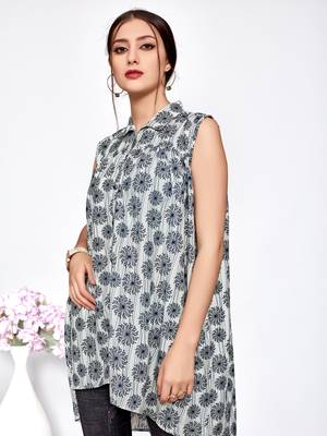 Grey printed polyester short-kurtis 4