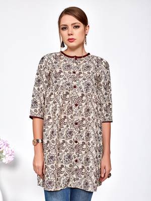 Brown printed polyester short-kurtis 1