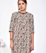 Brown printed polyester short-kurtis