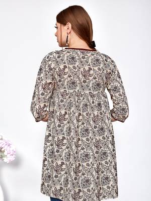 Brown printed polyester short-kurtis 2