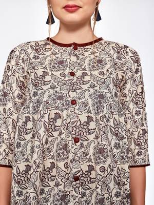 Brown printed polyester short-kurtis 4