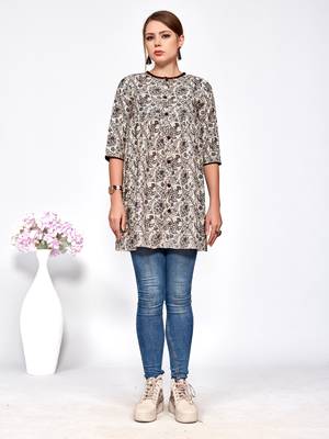 Brown printed polyester short-kurtis 5