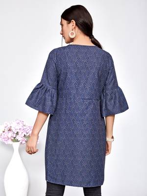 Navy-blue printed polyester short-kurtis 2