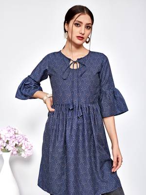 Navy-blue printed polyester short-kurtis 4