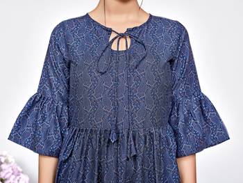 Navy-blue printed polyester short-kurtis 5