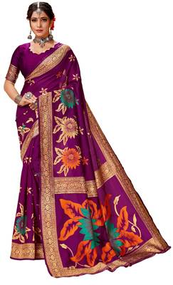 Purple woven silk blend saree with blouse 1
