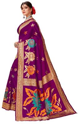 Purple woven silk blend saree with blouse 2