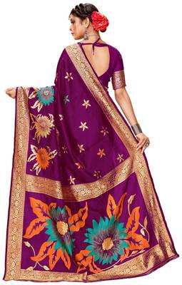 Purple woven silk blend saree with blouse 3
