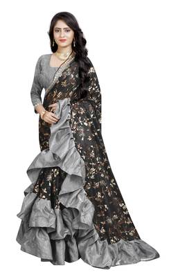 Black printed lycra saree with blouse 1