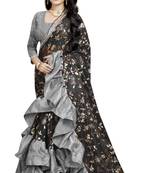 Black printed lycra saree with blouse