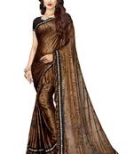 Brown Plain Lycra Saree With Blouse