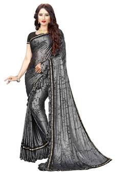 Charcoal Plain Lycra Saree With Blouse